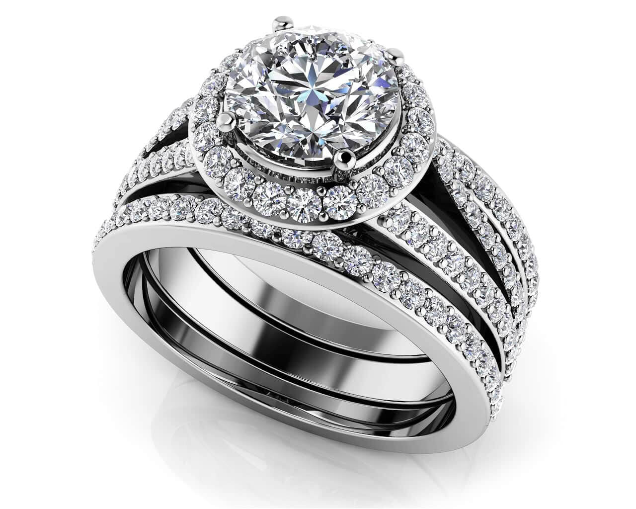 Dazzling Trio Matching Diamond Bridal Set Diamond with 1.57 ct. (0.75 ct. center diamond) - Luxury Time NYC